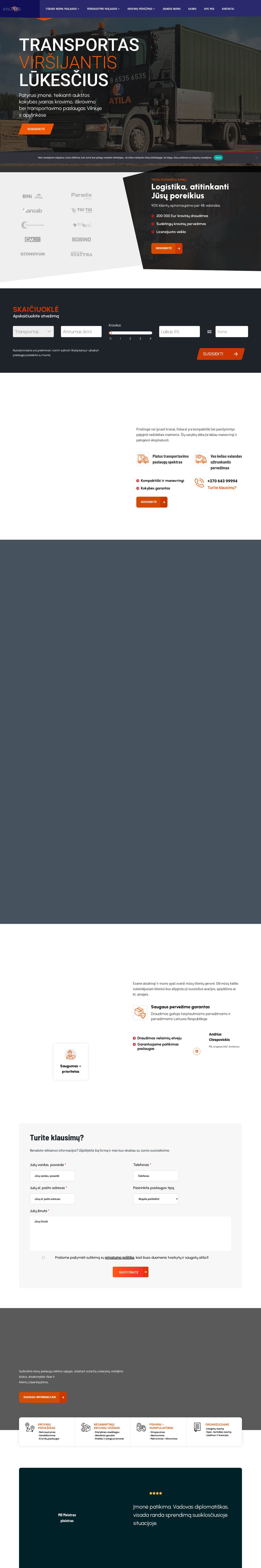 atila.lt — ATILA removals and lorry-mounted crane hire — screenshot of the site
