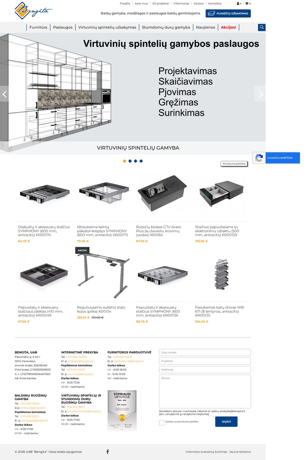 bengita.lt — furniture fittings shop — screenshot of the site