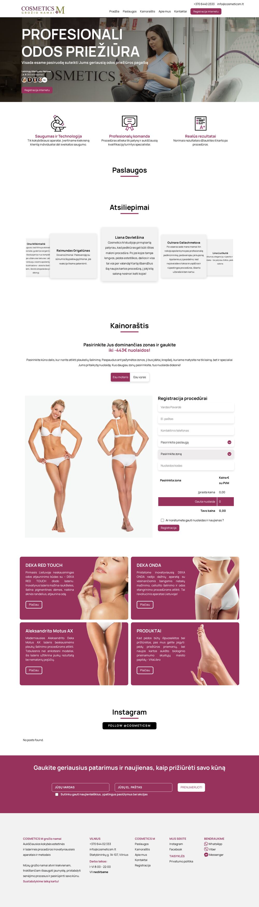 cosmeticsm.lt — Cosmetics M beauty salon — screenshot of the site