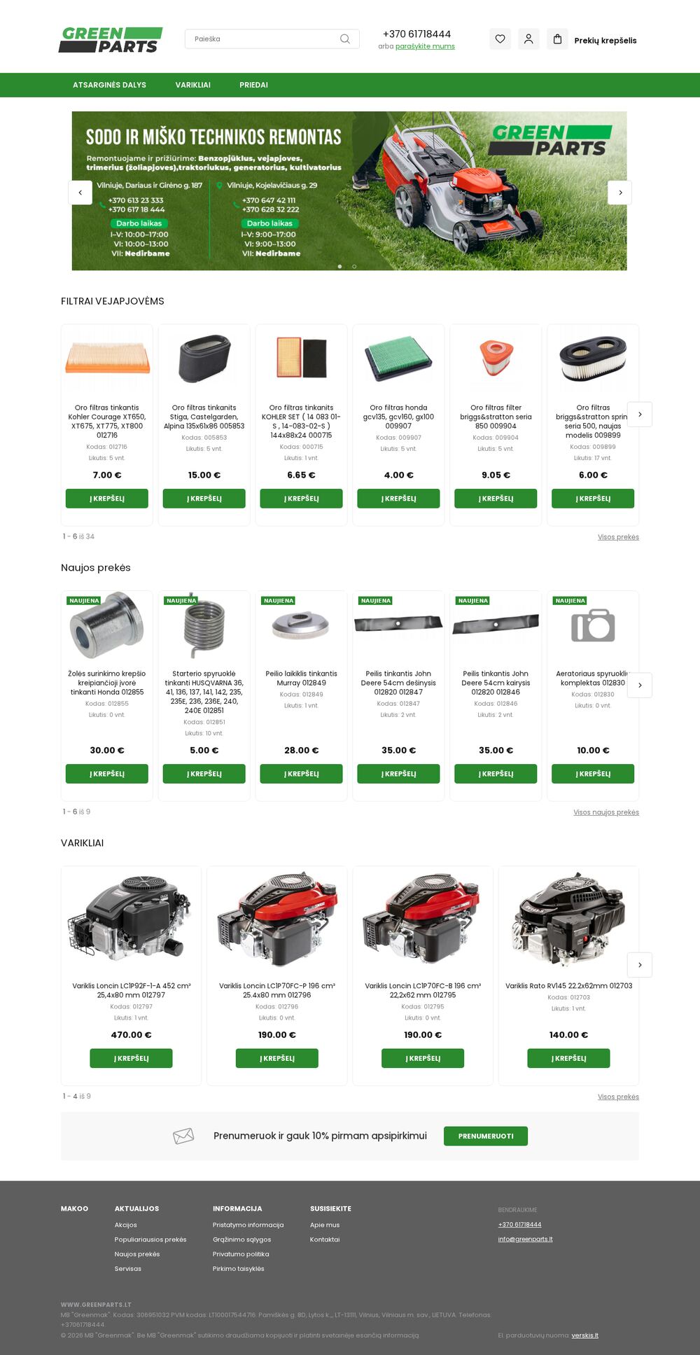 greenparts.lt — Facebook Pixel, catalogue and GA4 setup — screenshot of the site