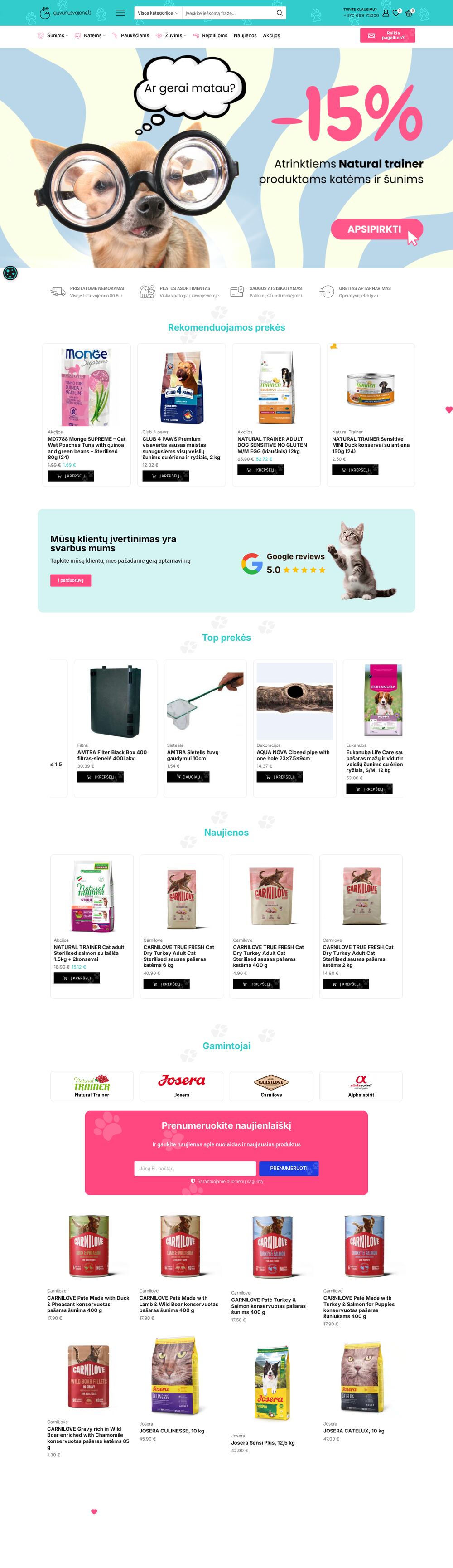 gyvunusvajone.lt — Google Ads management for a pet supplies store — screenshot of the site