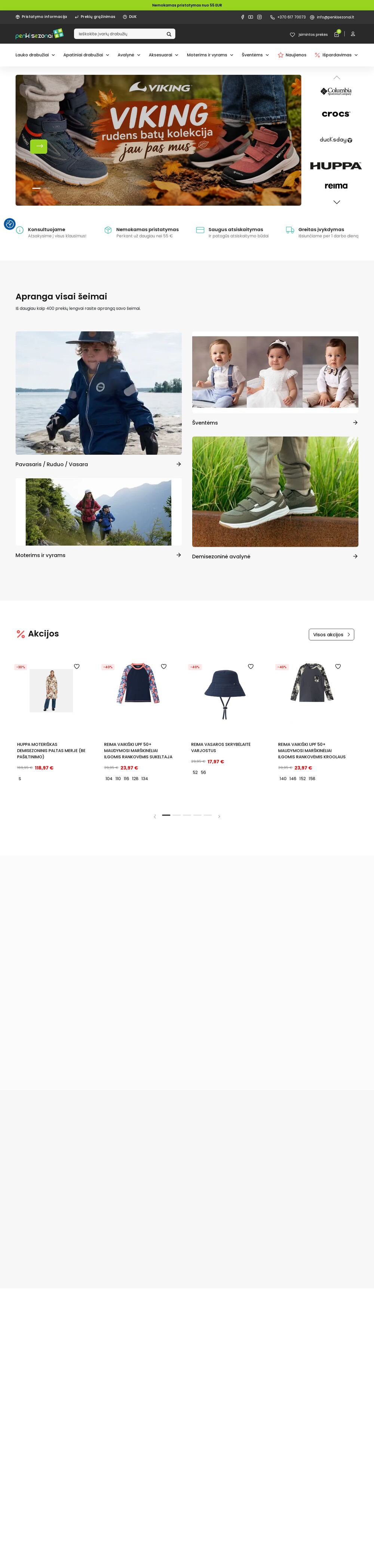 penkisezonai.lt — email marketing, website and Facebook Ads for a clothing e-commerce store — screenshot of the site