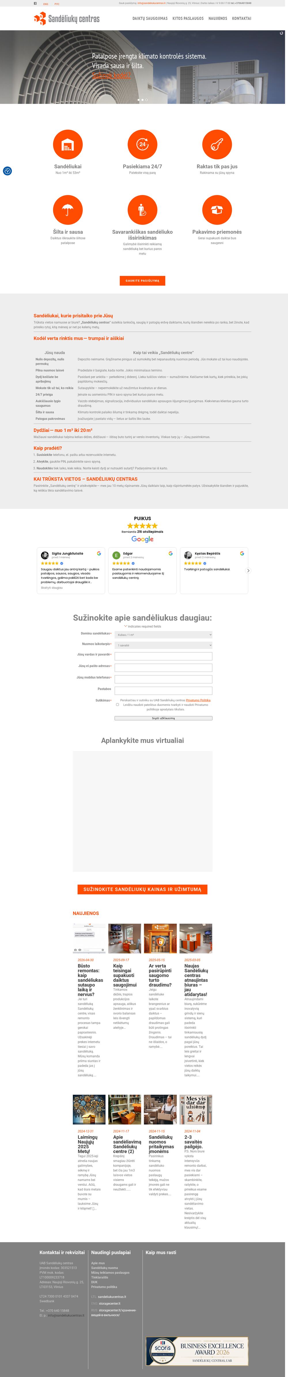 sandeliukucentras.lt — self-storage in Vilnius — screenshot of the site
