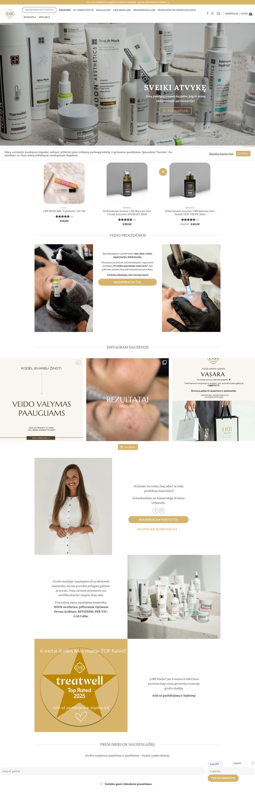 urbstudio.lt — Meta Business Manager and Pixel setup for a beauty studio — screenshot of the site